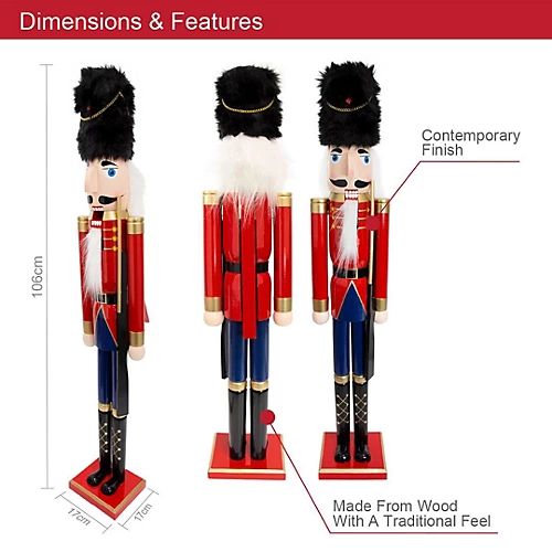 The Christmas Workshop 71059 106cm Tall Wooden Nutcracker Soldier 2 The Christmas Workshop 71059 106cm Tall Wooden Nutcracker Soldier - Image 2