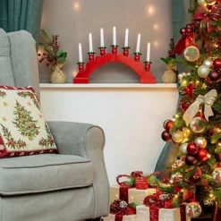 The Christmas Workshop 71179 Red Arched Wooden Candle Bridge With Candle Holders -Outlet Christmas Decor Store the christmas workshop 71179 red arched wooden candle bridge with candle holders5025301711795 04c MP